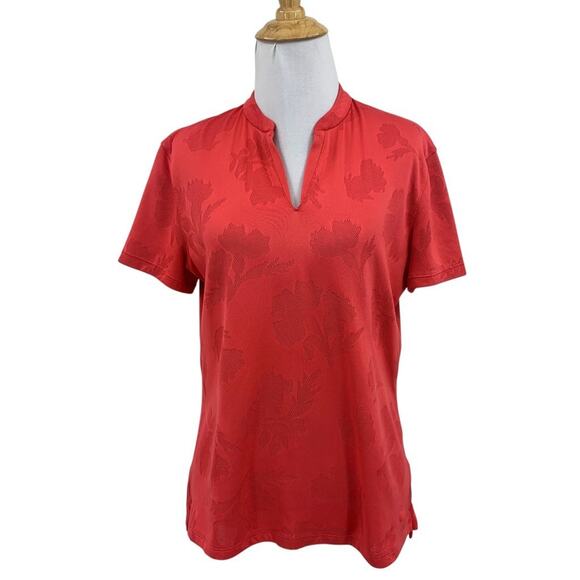 Nike Polo Shirt Womens M Medium Watermelon Dri Fit Floral Flower Short Sleeve - Picture 1 of 12